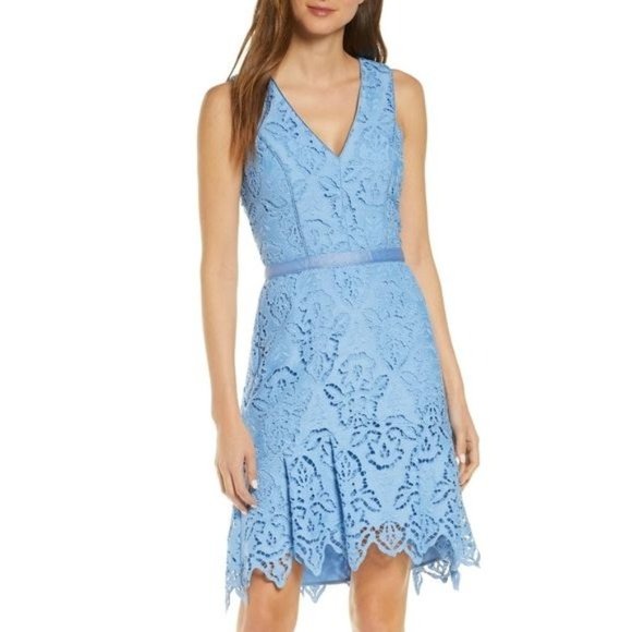 Adelyn Rae Dresses & Skirts - Adelyn Rae Damion High Low Sleeveless Lace Dress Periwinkle Blue